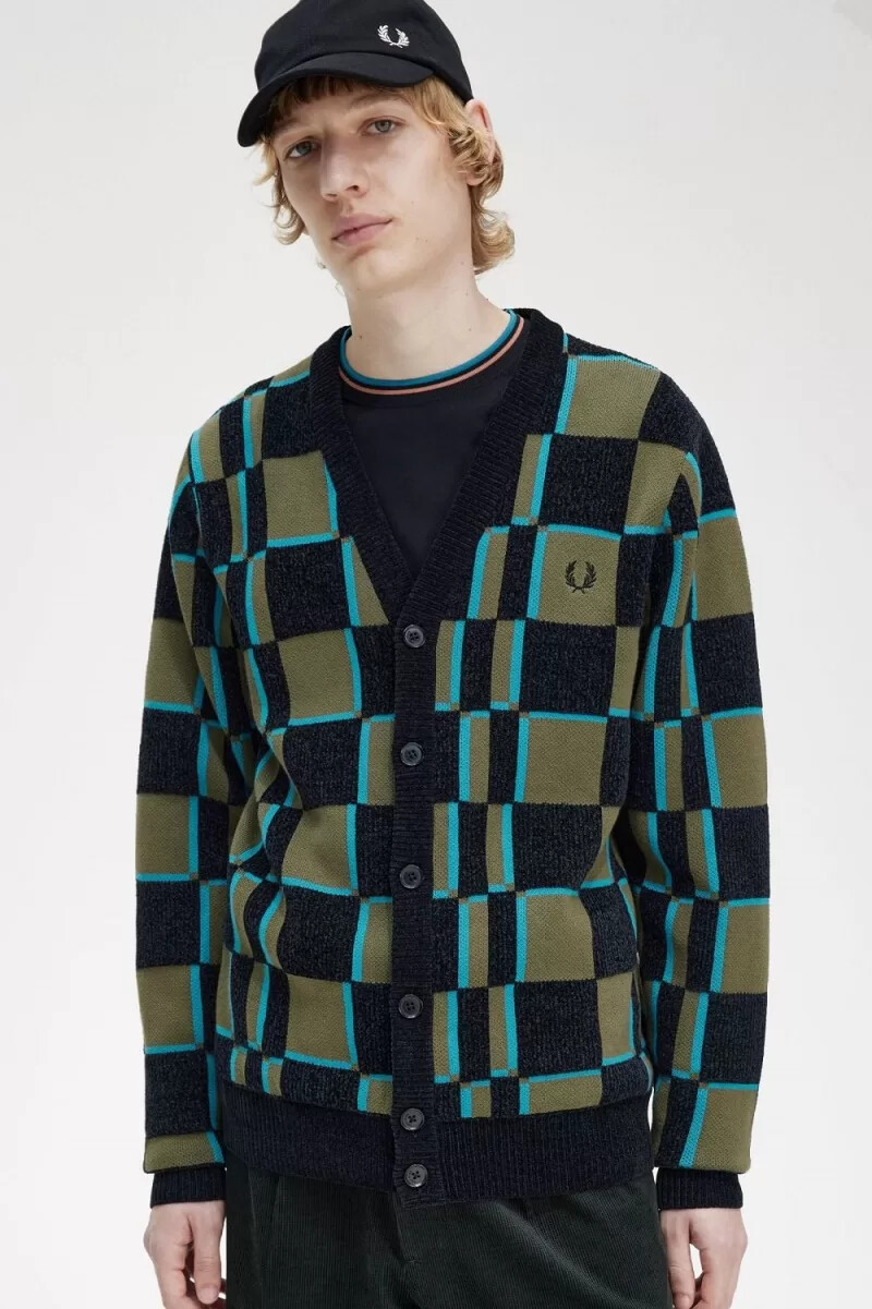 fred perry glitch checkerboard herr kofta uniform grön svart