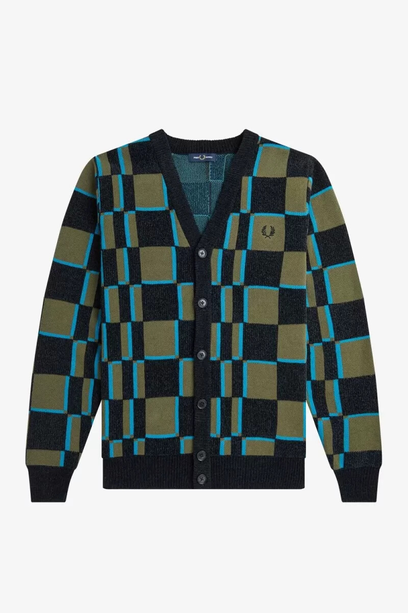 fred perry glitch checkerboard herr kofta uniform grön svart