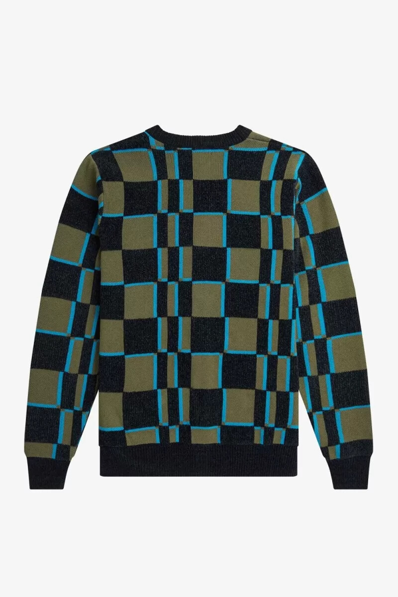 fred perry glitch checkerboard herr kofta uniform grön svart