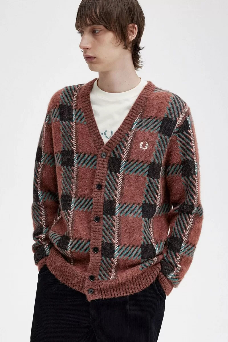 fred perry glitch tartan herr kofta whisky brun