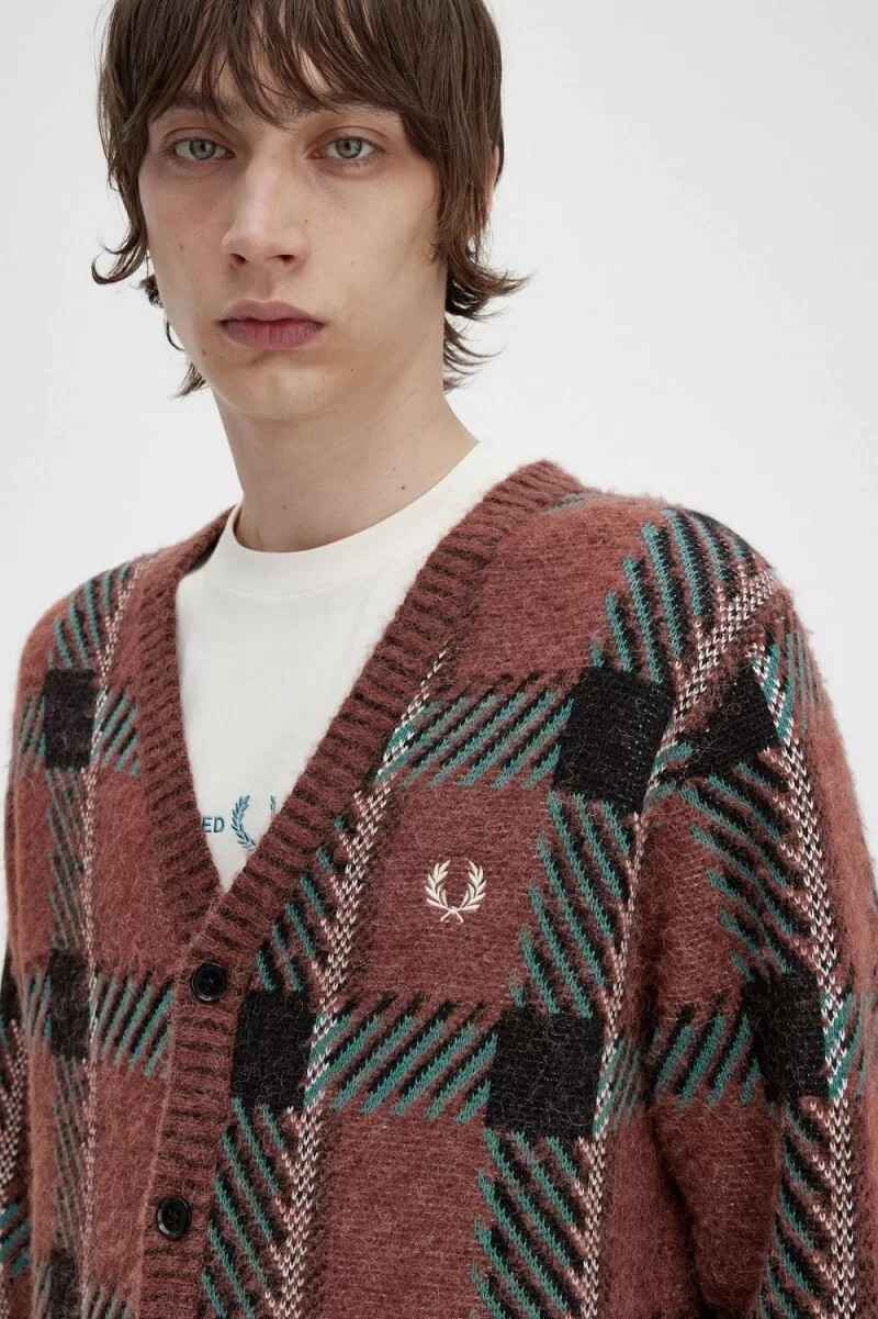 fred perry glitch tartan herr kofta whisky brun
