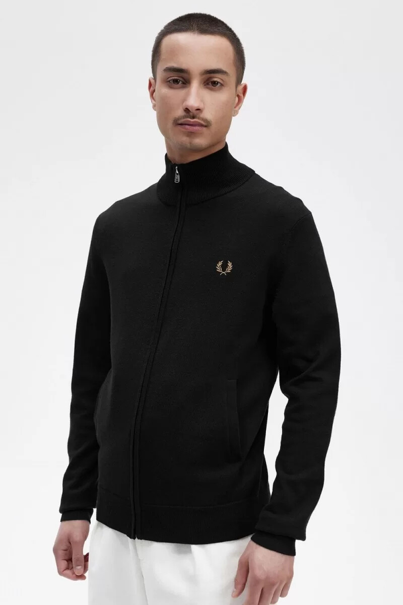 fred perry classic zip through herrkofta svart