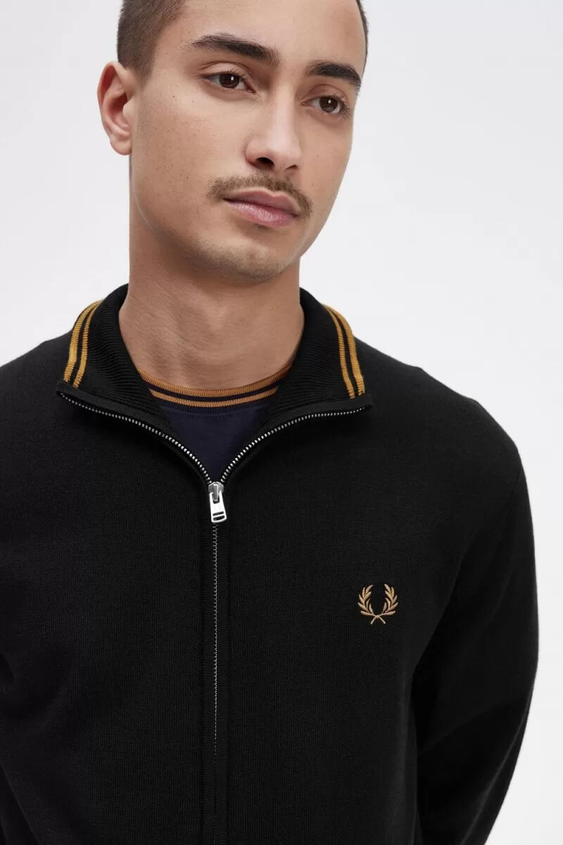 fred perry classic zip through herrkofta svart