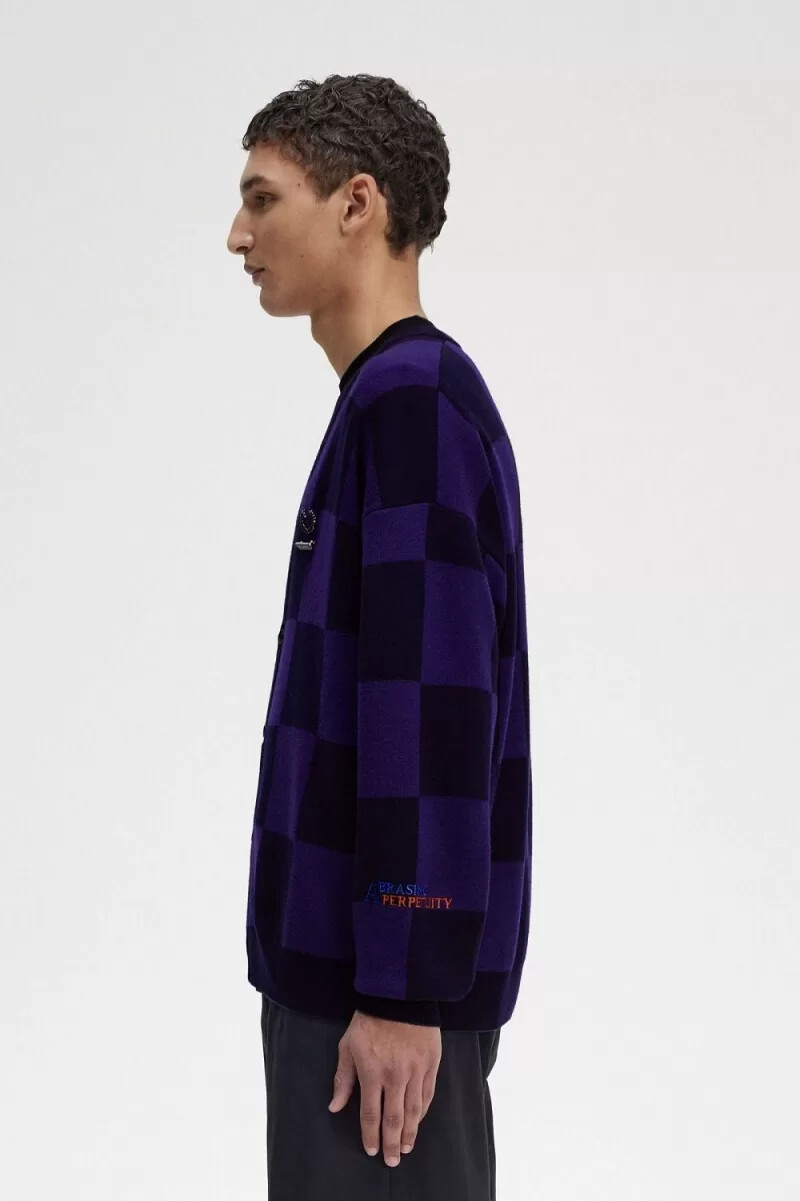 fred perry checkerboard herr kofta marinblå