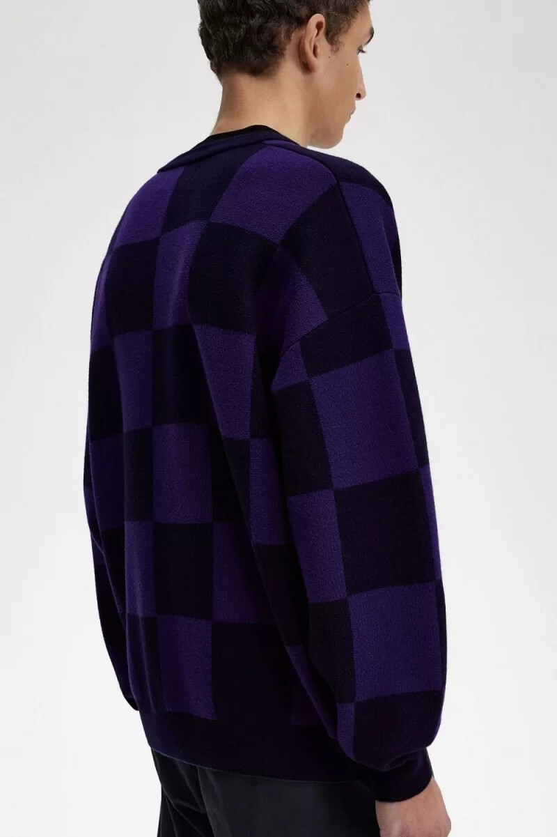 fred perry checkerboard herr kofta marinblå