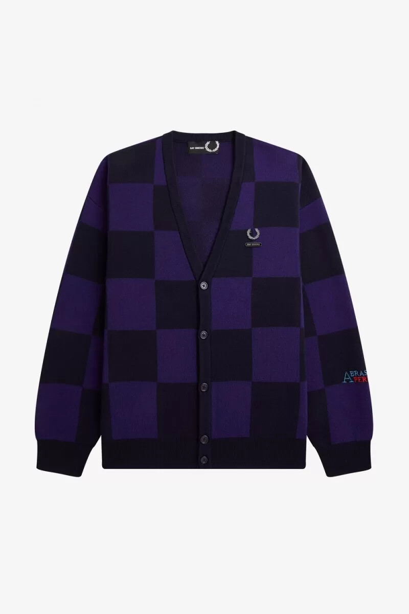 fred perry checkerboard herr kofta marinblå