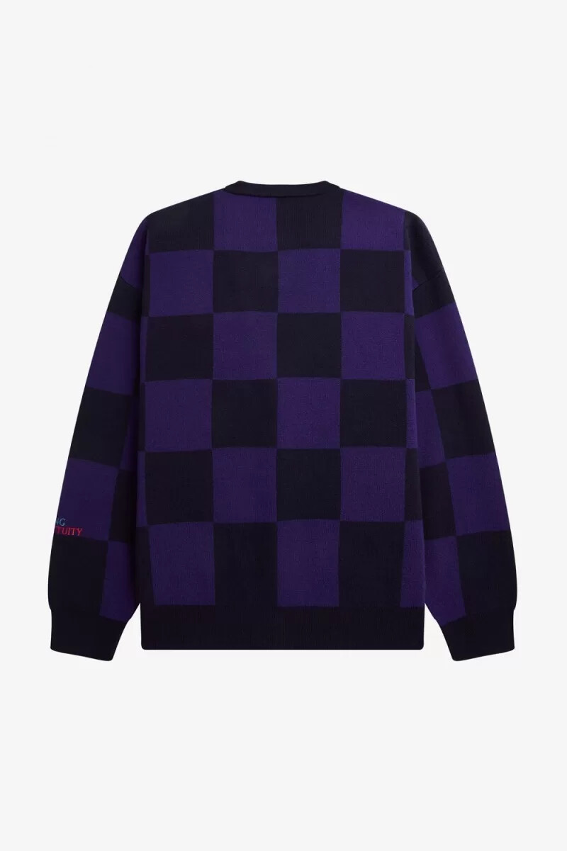 fred perry checkerboard herr kofta marinblå