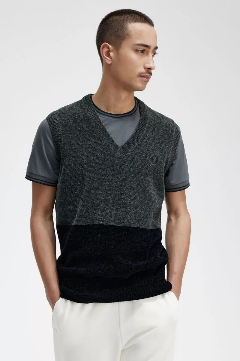 fred perry färgblock chenille herrlinnen field green