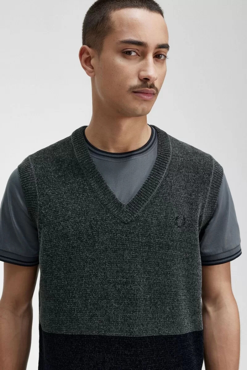 fred perry färgblock chenille herrlinnen field green