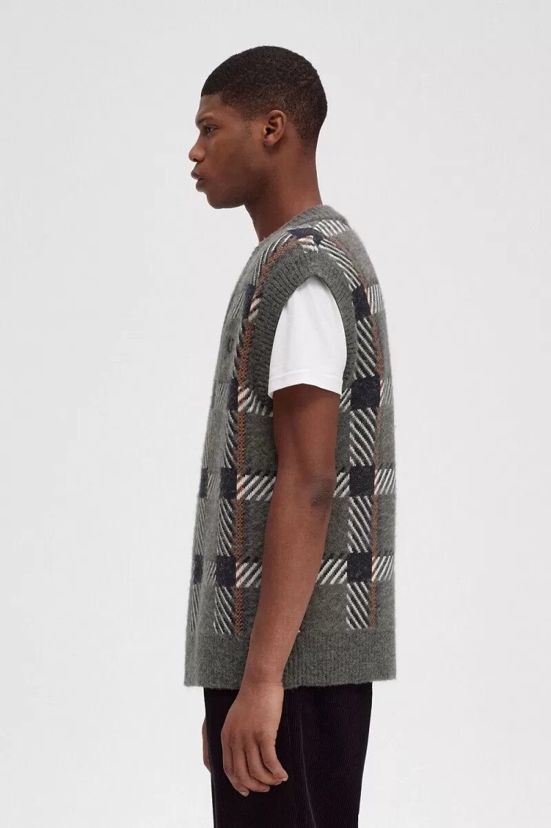 fred perry glitch tartan stickade herrlinnen field green