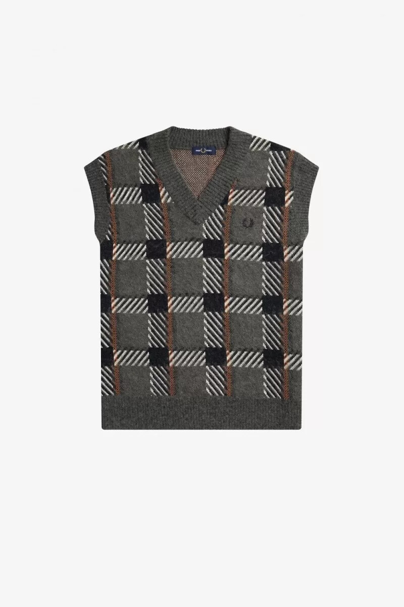 fred perry glitch tartan stickade herrlinnen field green