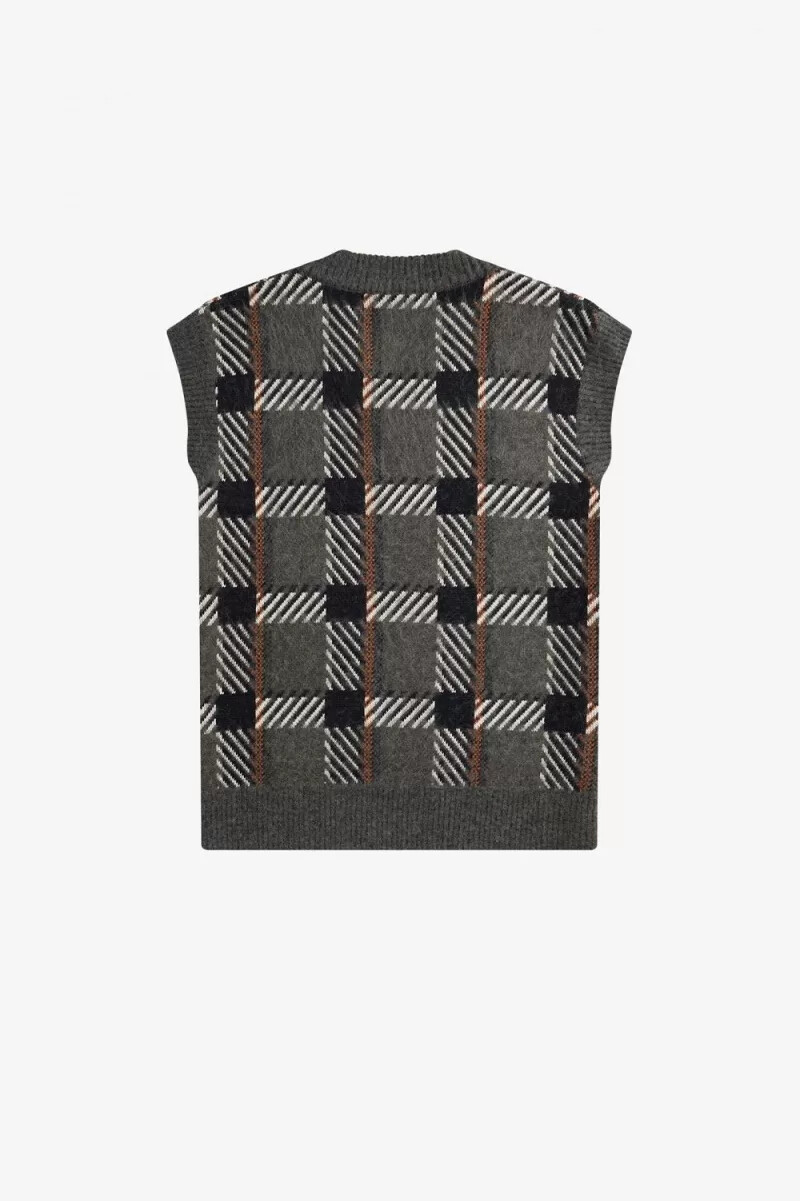 fred perry glitch tartan stickade herrlinnen field green