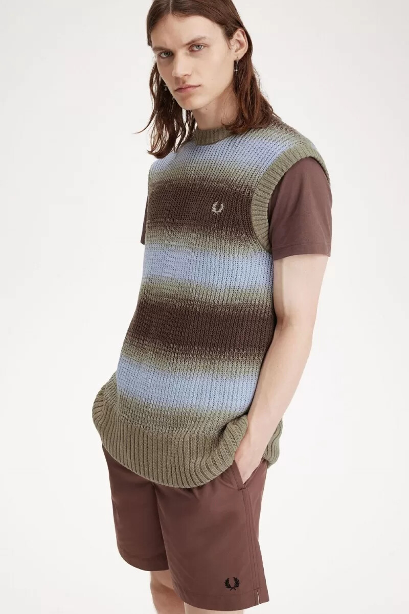 fred perry randiga Öppen stickade herrlinnen mörkröd