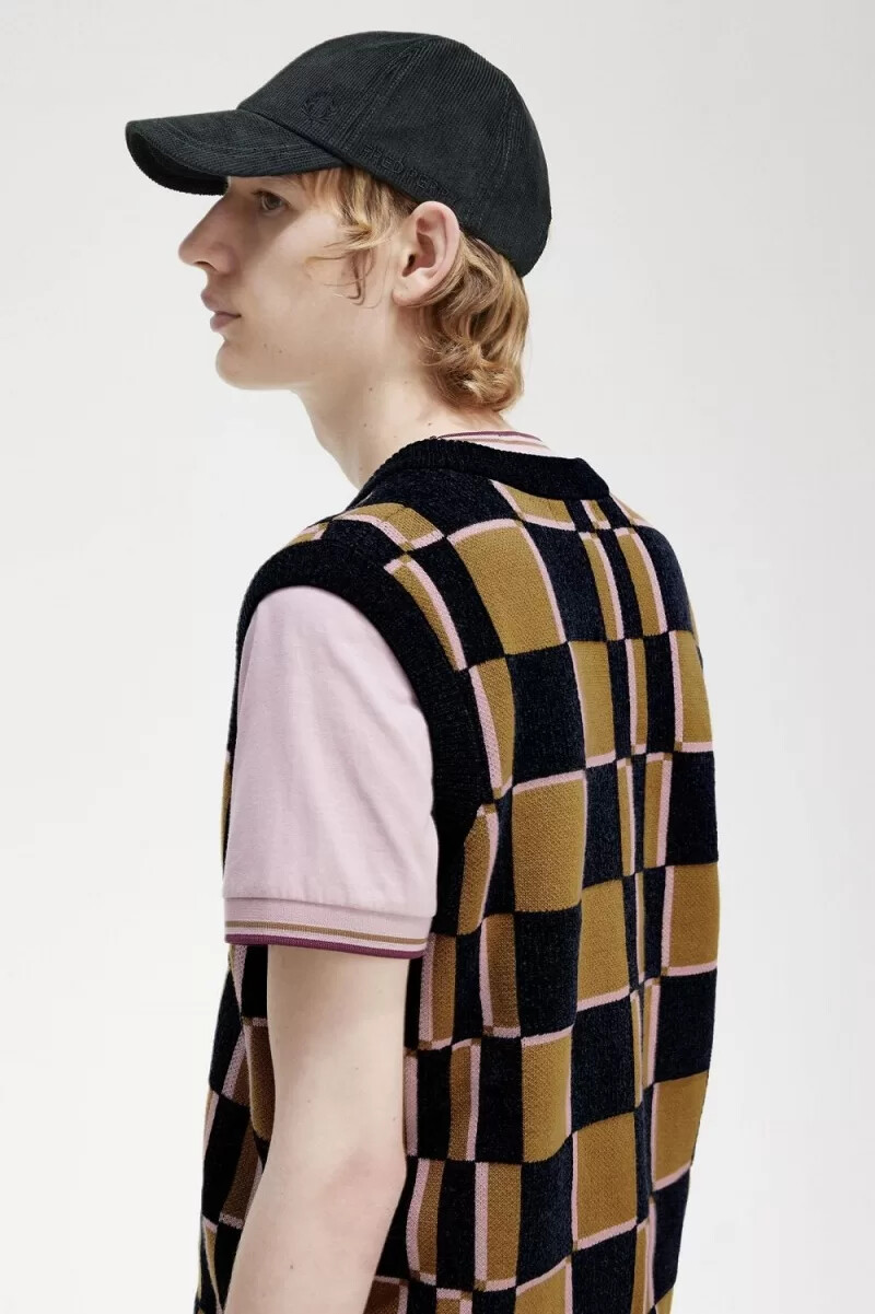 fred perry glitch checkerboard herrlinnen brun marinblå