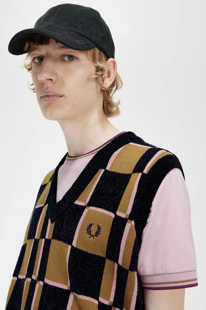 fred perry glitch checkerboard herrlinnen brun marinblå