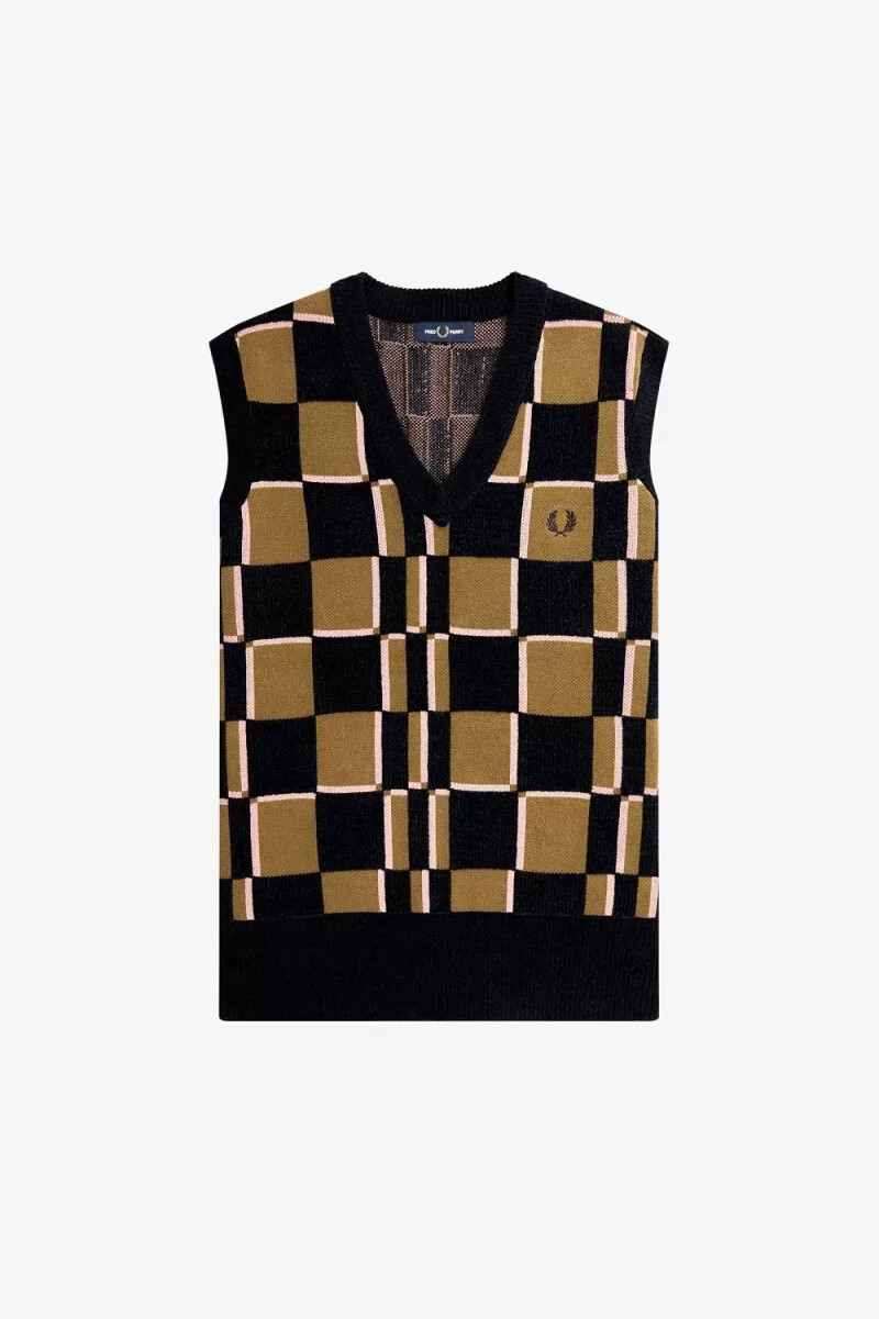 fred perry glitch checkerboard herrlinnen brun marinblå