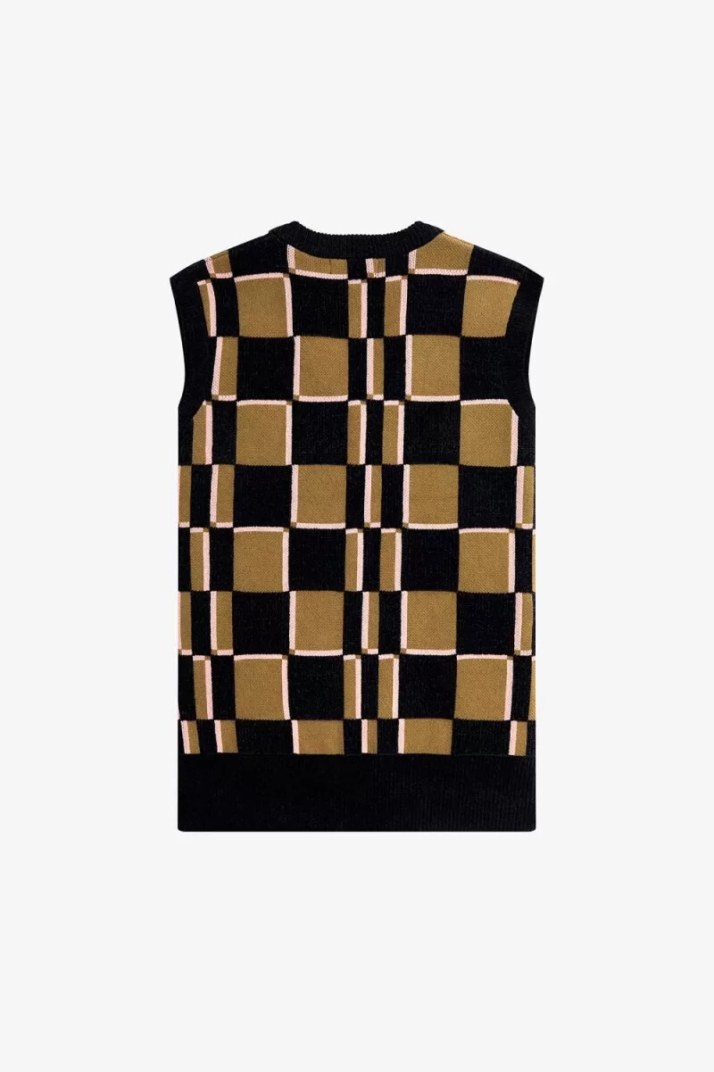 fred perry glitch checkerboard herrlinnen brun marinblå