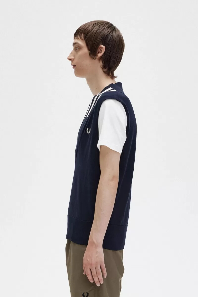fred perry tipped v-neck stickade herrlinnen marinblå