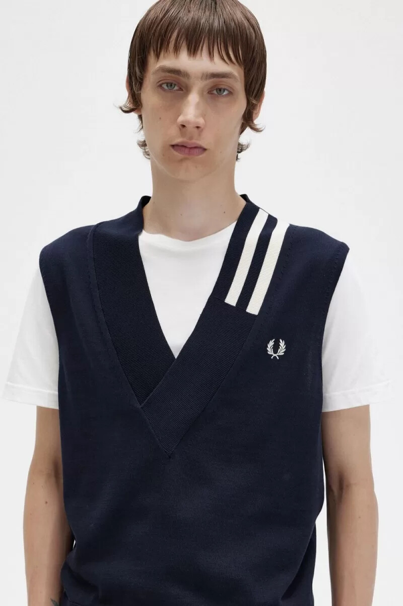 fred perry tipped v-neck stickade herrlinnen marinblå