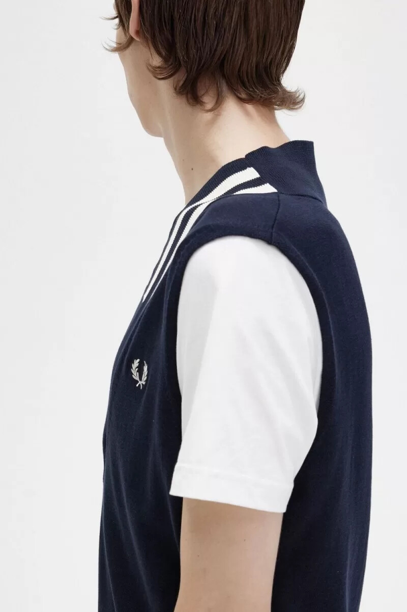 fred perry tipped v-neck stickade herrlinnen marinblå