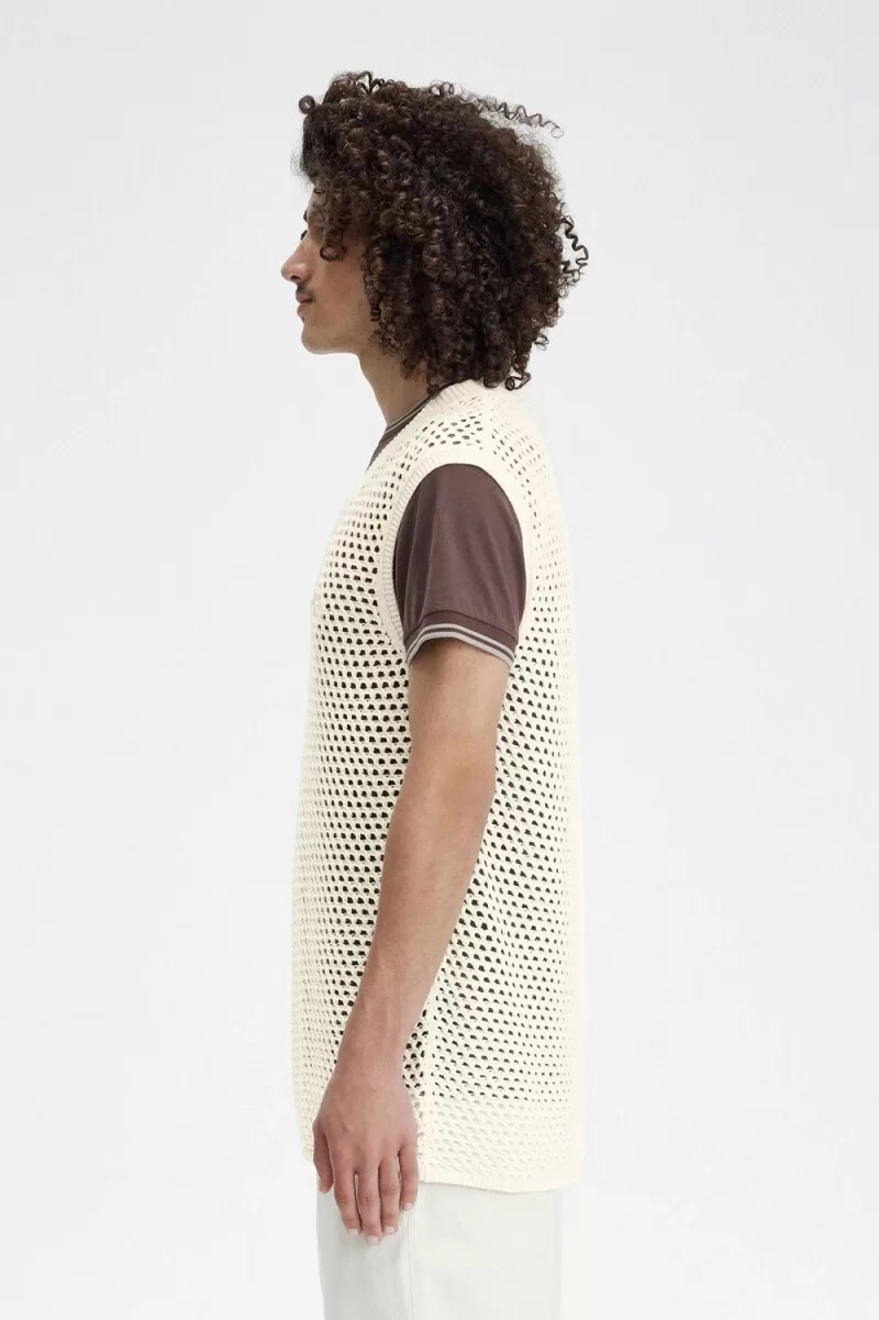fred perry lace knit herrlinnen beige