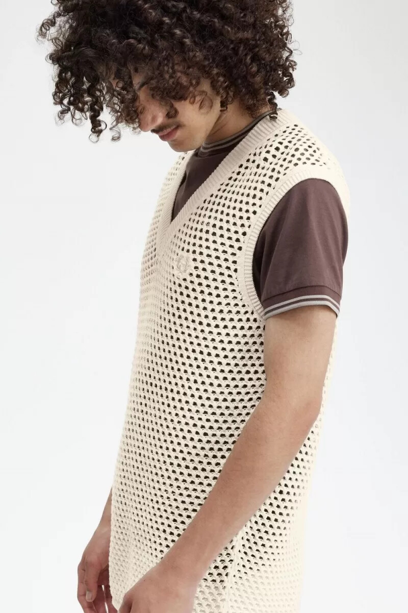 fred perry lace knit herrlinnen beige