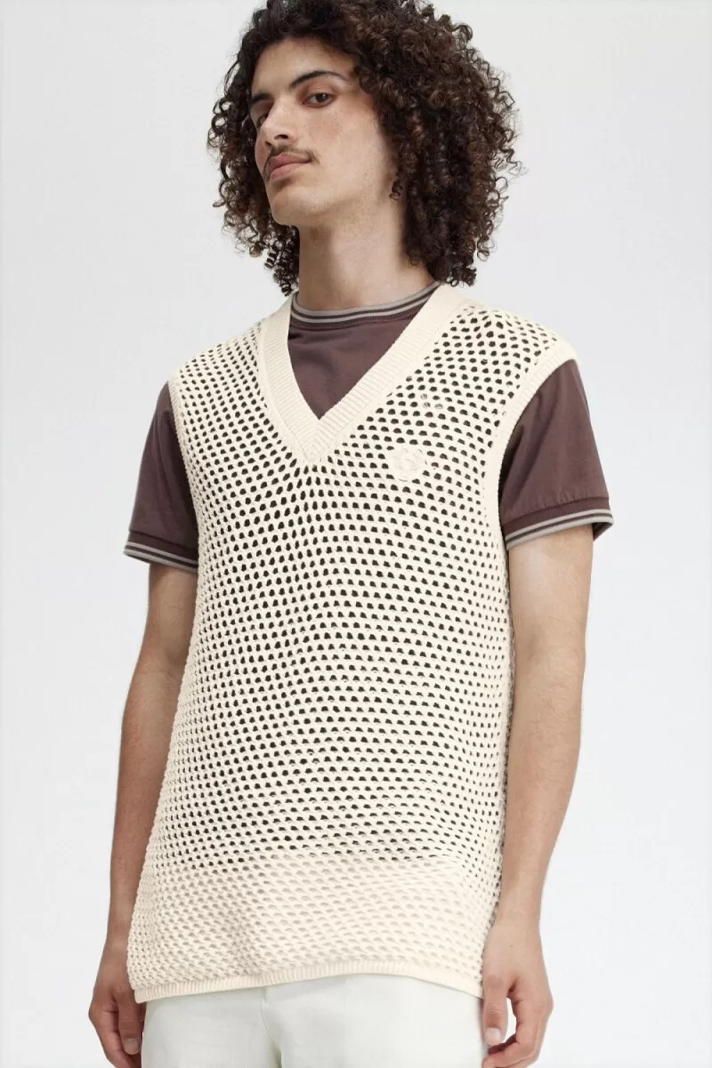 fred perry lace knit herrlinnen beige