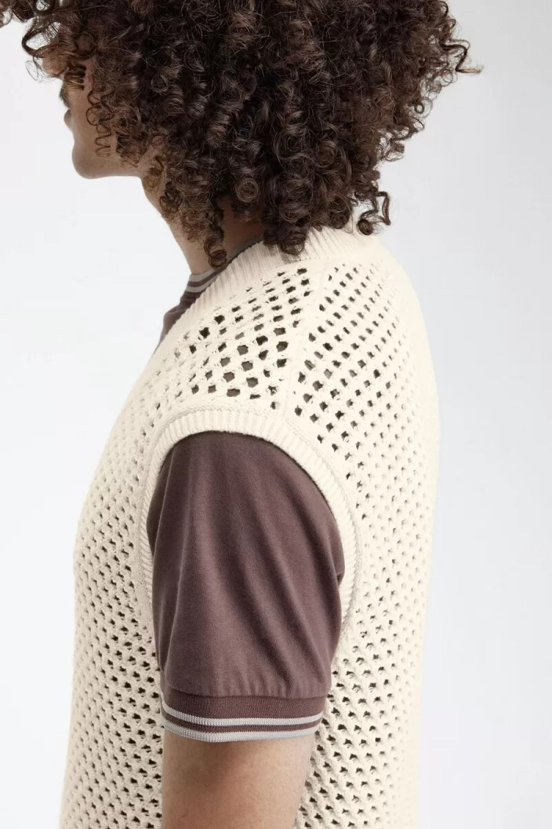 fred perry lace knit herrlinnen beige