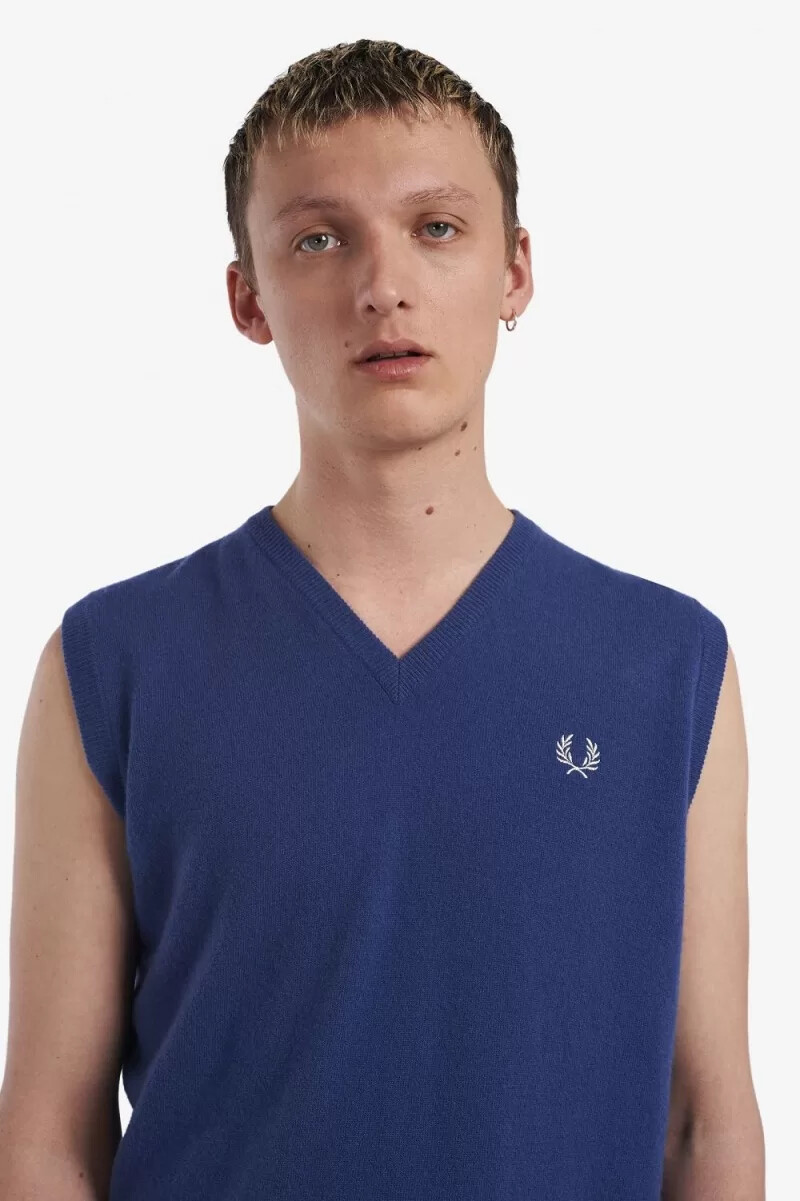 fred perry lambswool herrlinnen koboltblå
