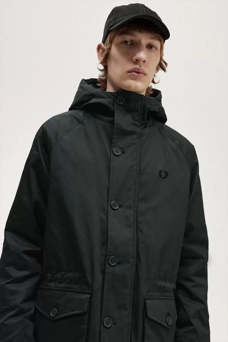 fred perry short snorkel herrparkas nattgrön