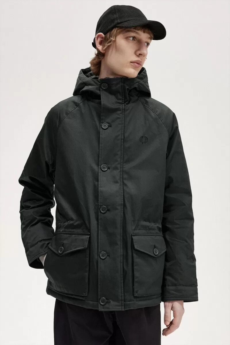fred perry short snorkel herrparkas nattgrön