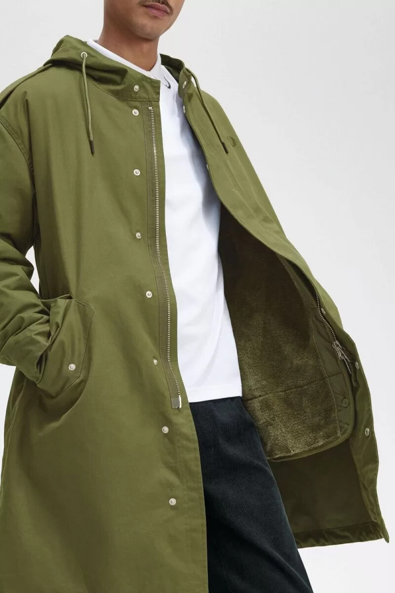 fred perry herrparkas med fuskpälsfoder grön