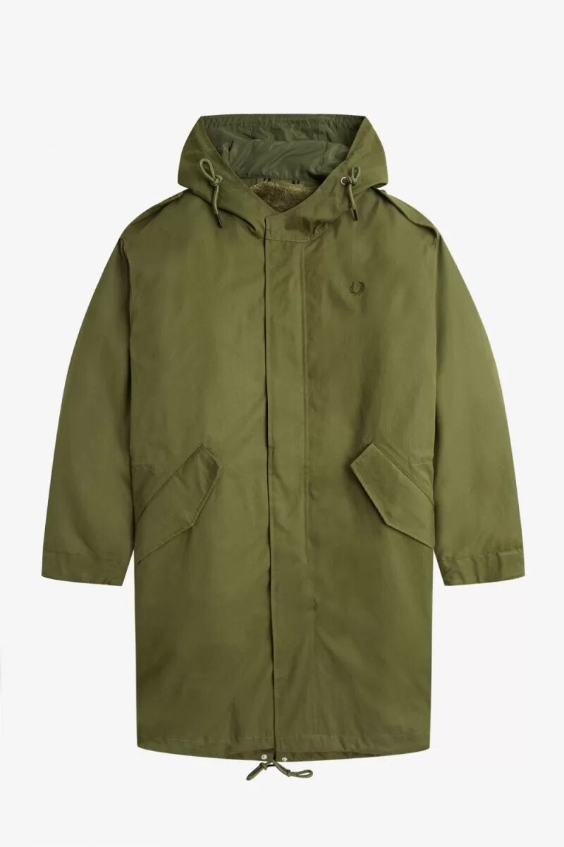 fred perry herrparkas med fuskpälsfoder grön