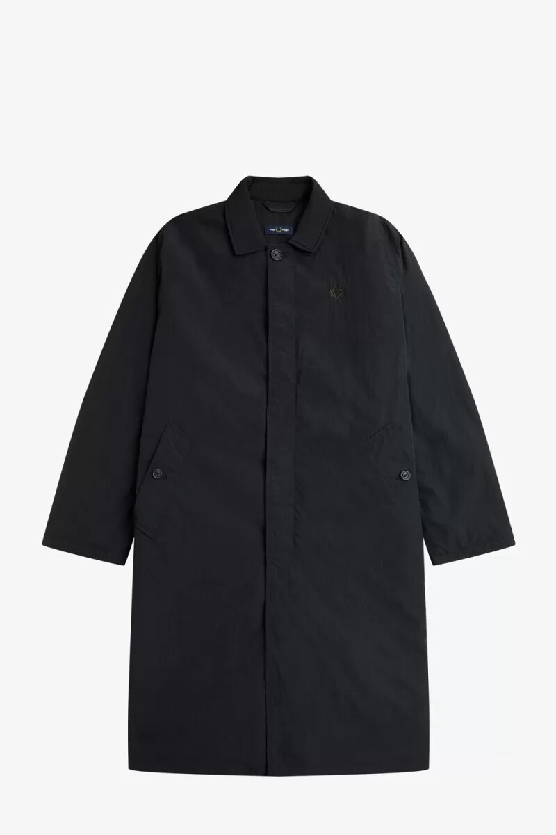 fred perry button through mac herrparkas svart