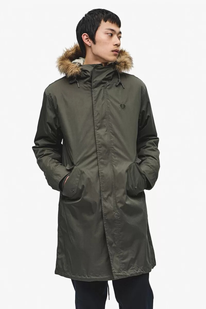 fred perry zip-in liner herrparkas grön