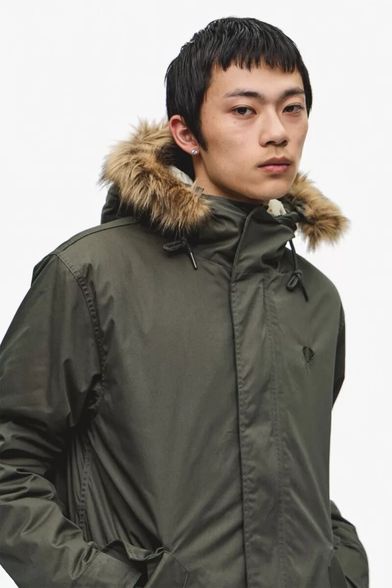 fred perry zip-in liner herrparkas grön