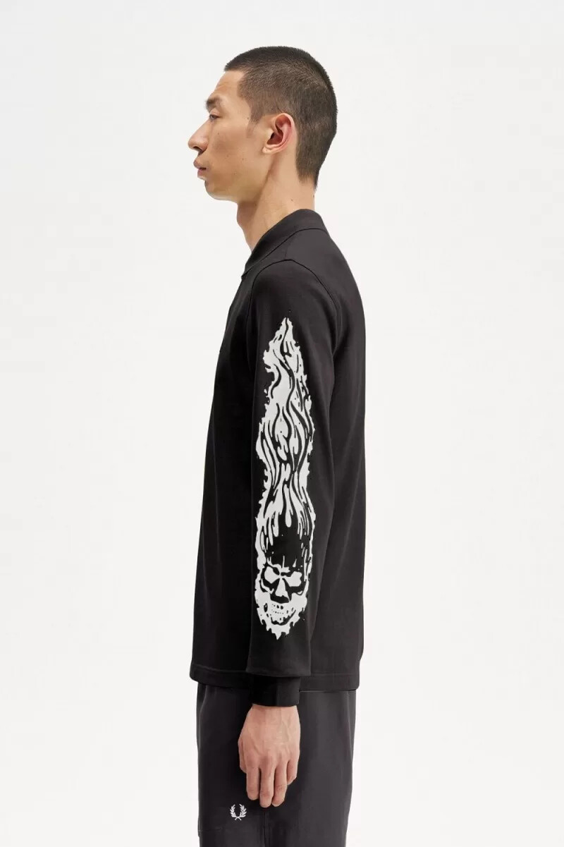 fred perry noongoons långärmad pikétröja för män svart