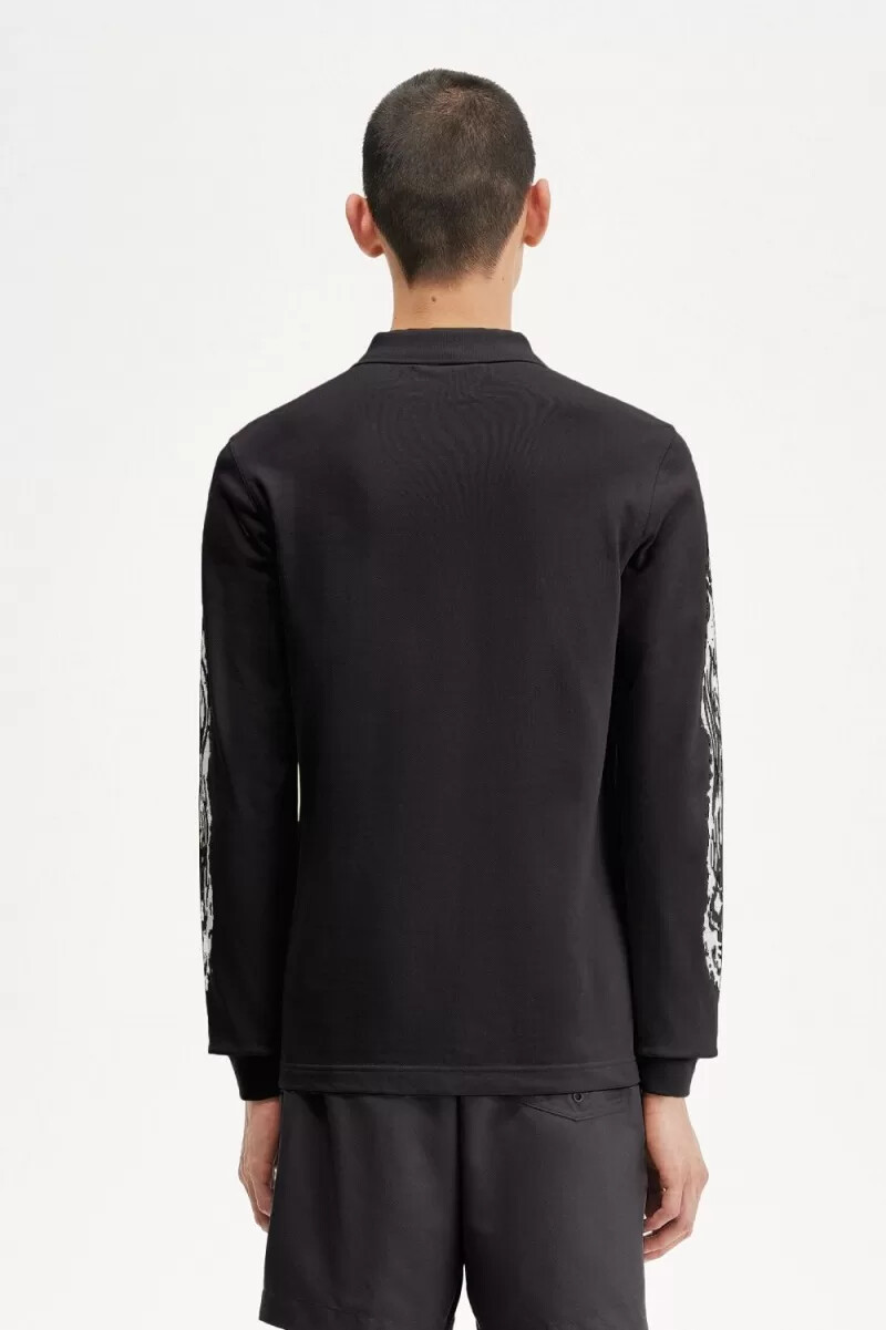 fred perry noongoons långärmad pikétröja för män svart