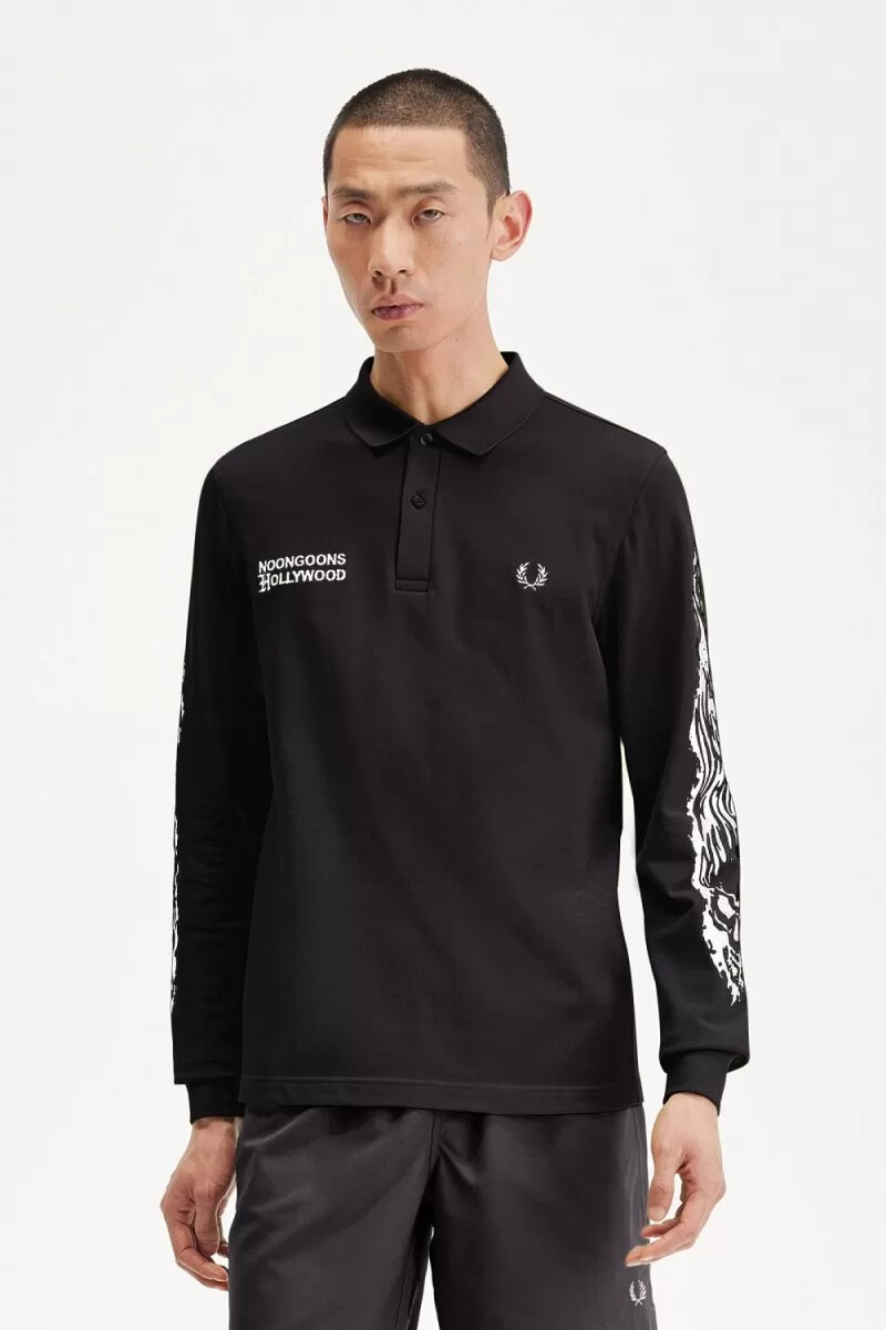 fred perry noongoons långärmad pikétröja för män svart