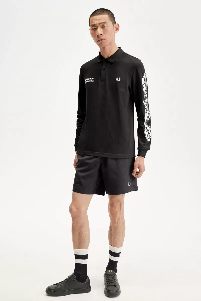 fred perry noongoons långärmad pikétröja för män svart