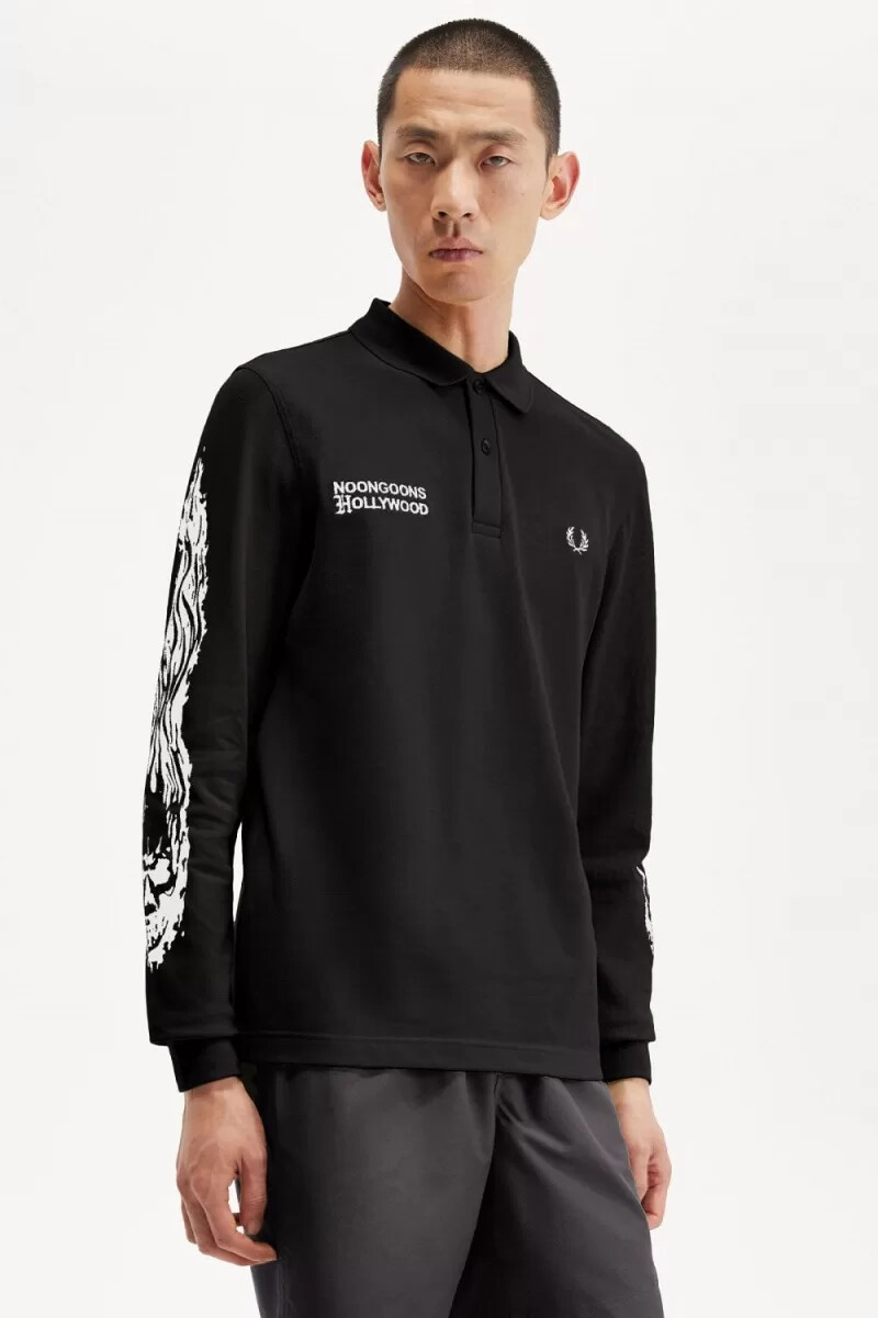 fred perry noongoons långärmad pikétröja för män svart