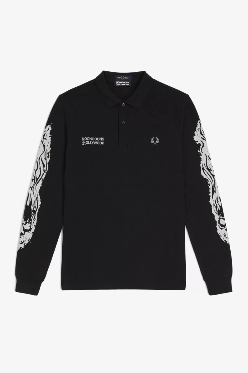 fred perry noongoons långärmad pikétröja för män svart