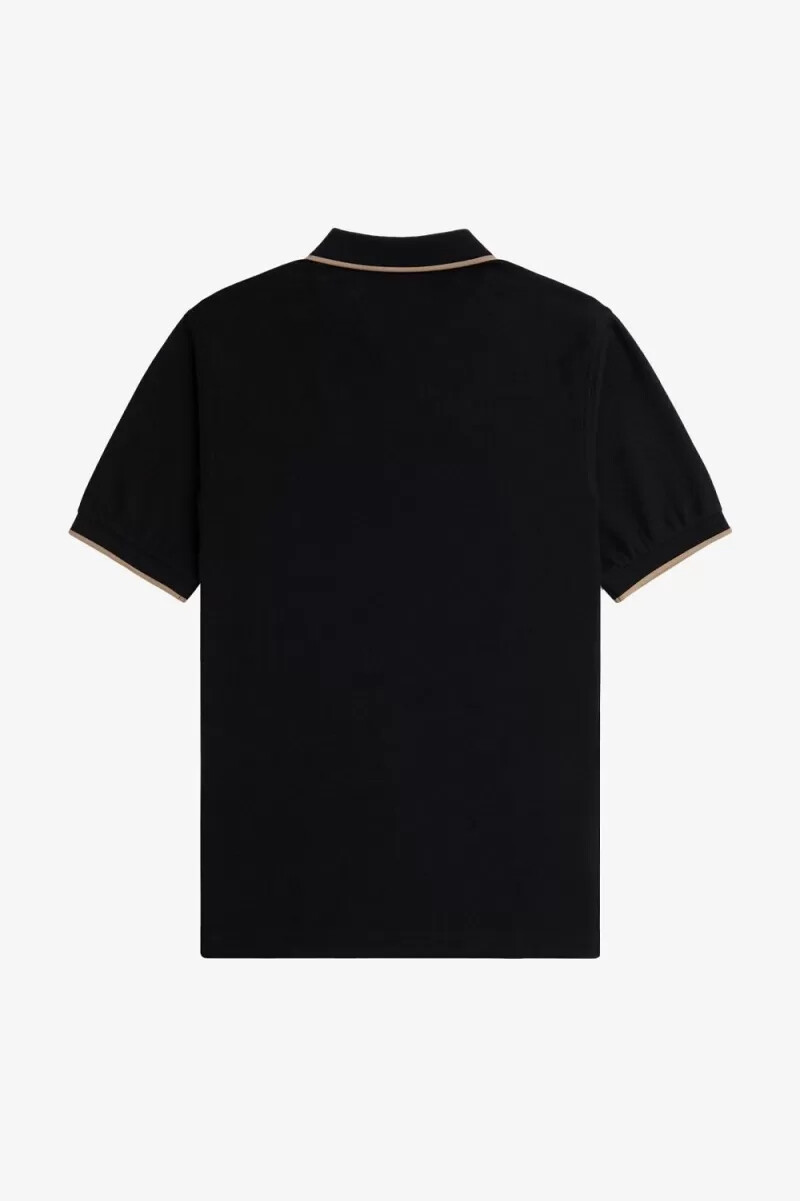 fred perry crepe pique zip neck herr pikétröja svart