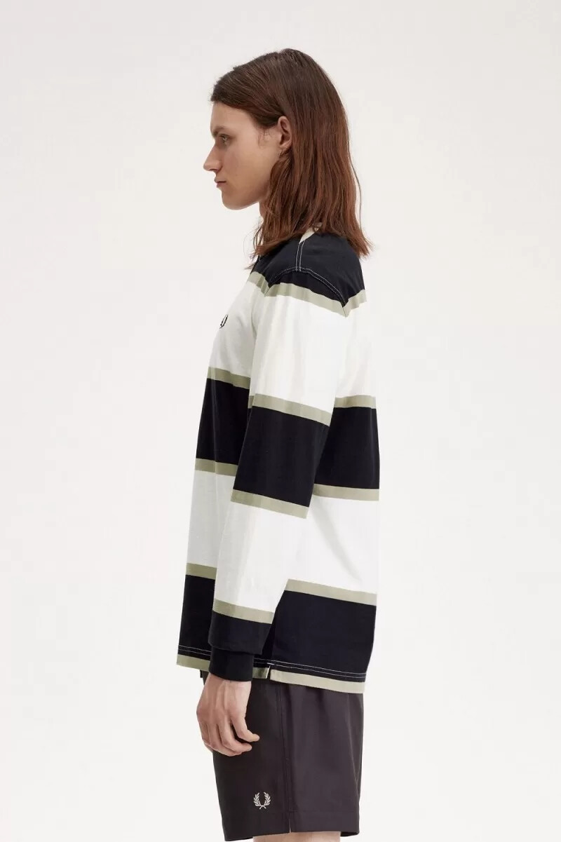 fred perry relaxed stripe herr pikétröja snövit