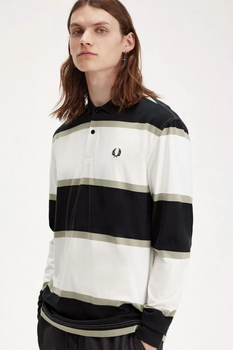 fred perry relaxed stripe herr pikétröja snövit