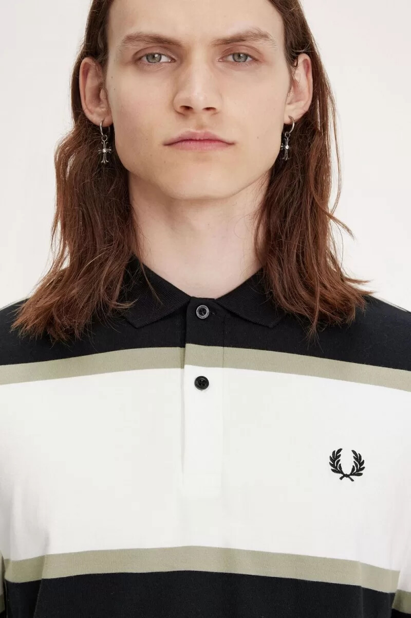 fred perry relaxed stripe herr pikétröja snövit