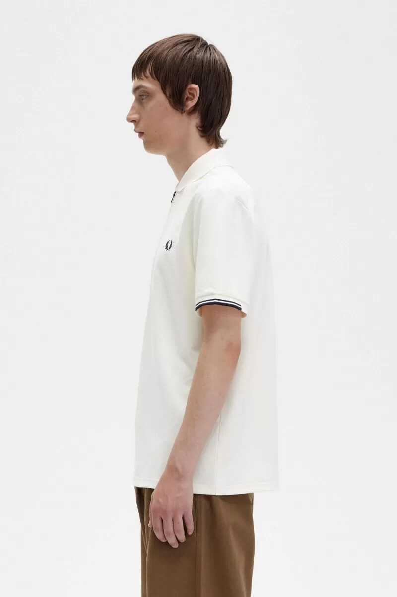 fred perry herrpikétröja med halv dragkedja beige