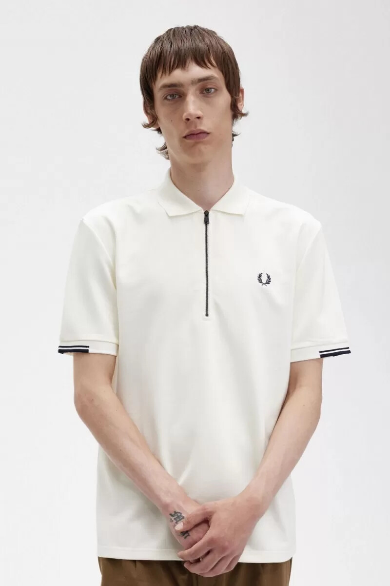 fred perry herrpikétröja med halv dragkedja beige