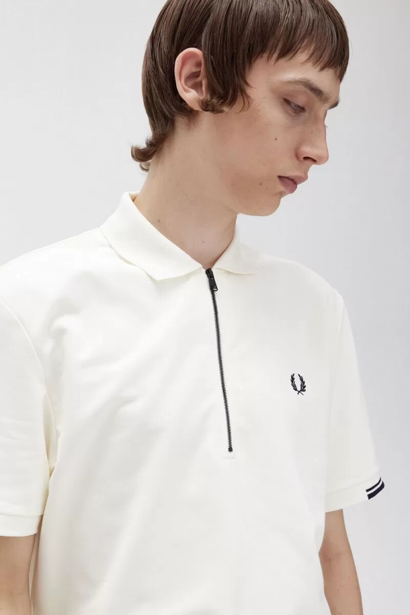 fred perry herrpikétröja med halv dragkedja beige