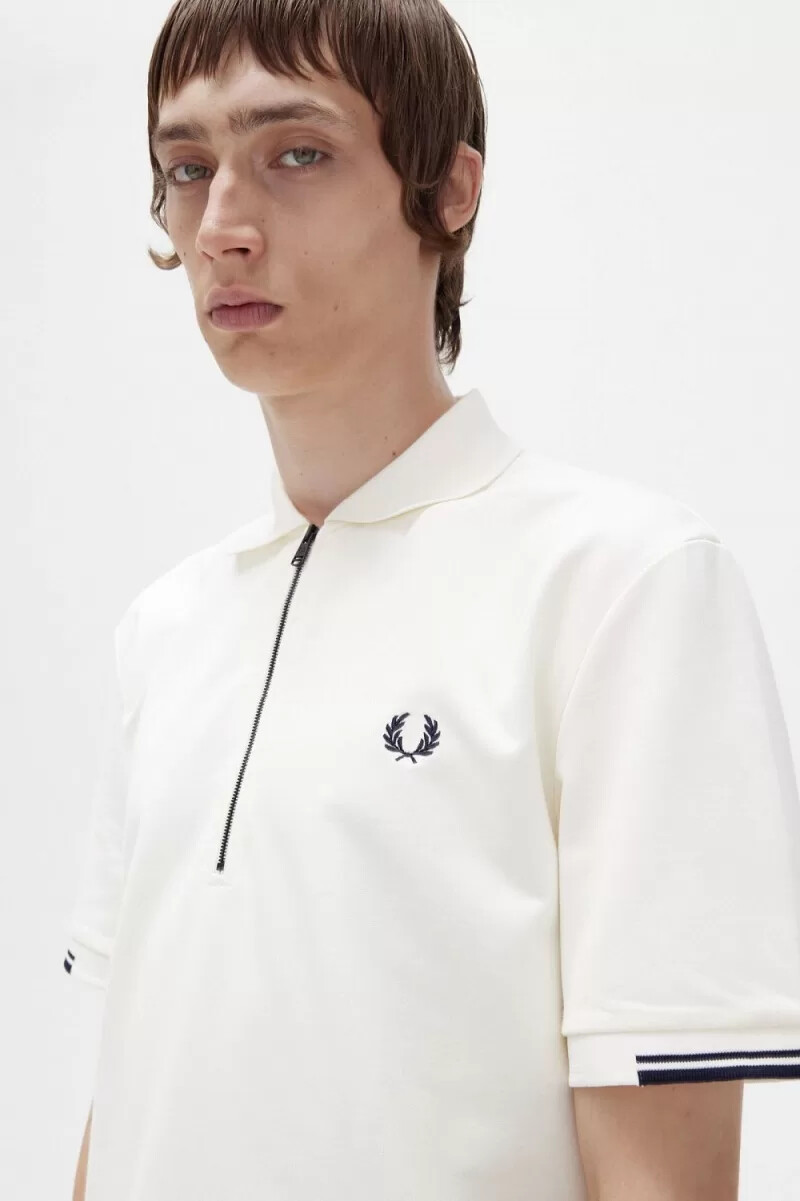 fred perry herrpikétröja med halv dragkedja beige